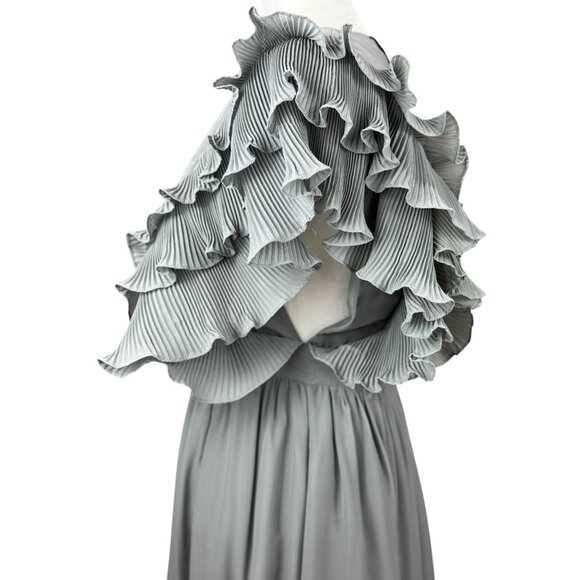 NEW TRUE DECADENSE Womens Sz 10 Gray Cap Ruffle Sleeve V-Neck Evening Maxi Gown - Picture 4 of 16